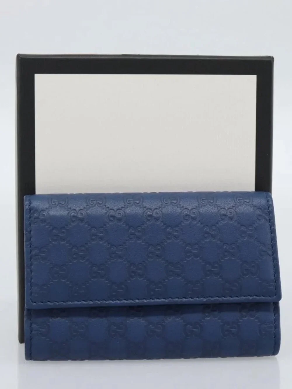GUCCI Micro Guccissima GG Canvas Key Case Leather Blue Gold 278633 Auth 186350M